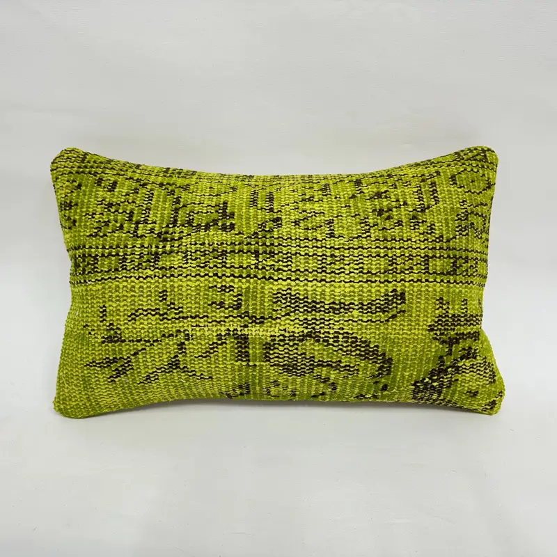 Grün & Braun Blumen besticktes Wurfkissen, handgemachtes Vintage Kissen