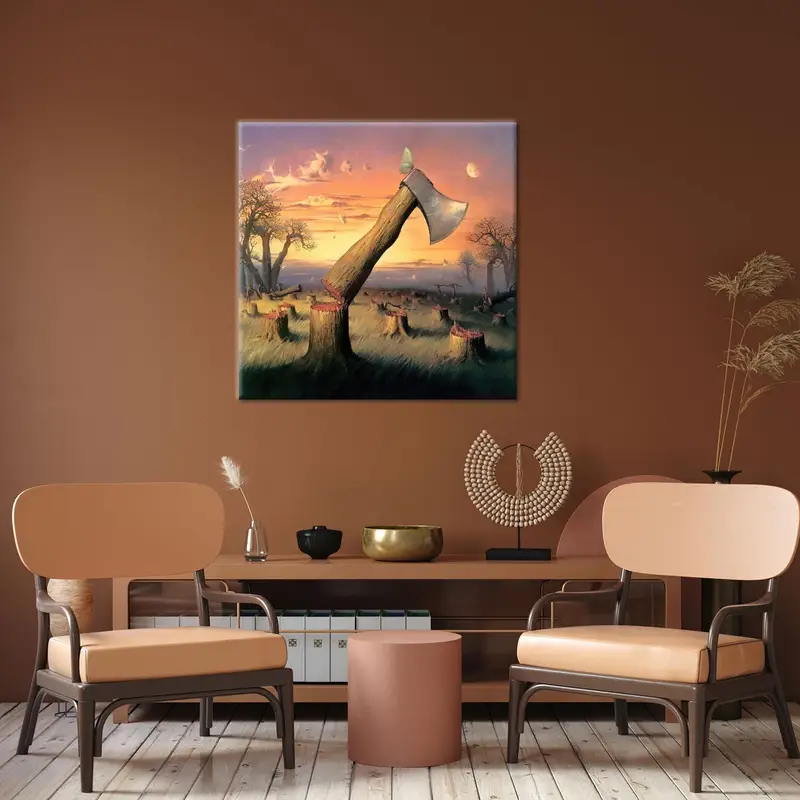 Abstract Modern Canvas: Red Wood Cutting by Vladimir Kush