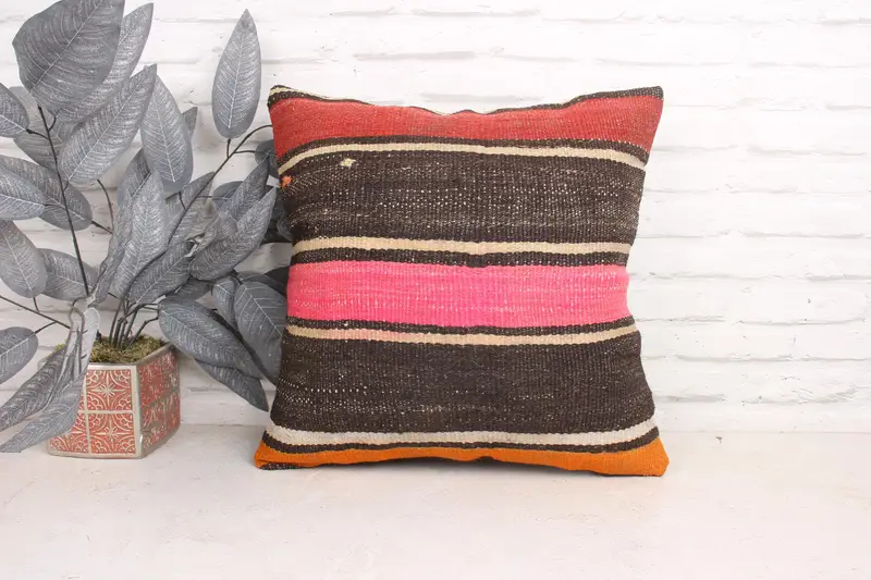 Neutral Throw Pillow Cover, Ethnical Kilim Rug Pillow, Pillow Case, Throw Kilim Pillow, 18x18 Pink Pillow, Antique Pillows, Retro Cushion - 1