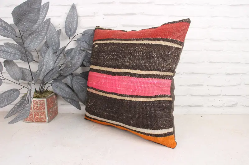 Neutral Throw Pillow Cover, Ethnical Kilim Rug Pillow, Pillow Case, Throw Kilim Pillow, 18x18 Pink Pillow, Antique Pillows, Retro Cushion - 5