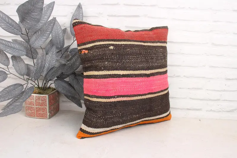 Neutral Throw Pillow Cover, Ethnical Kilim Rug Pillow, Pillow Case, Throw Kilim Pillow, 18x18 Pink Pillow, Antique Pillows, Retro Cushion - 3