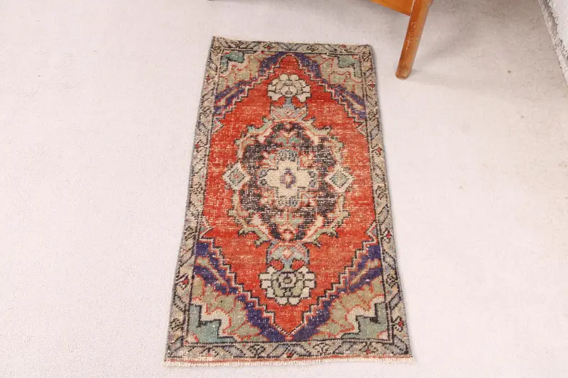 Handmade Red Ikat Rug, 0.1x3 ft Vibrant Decor