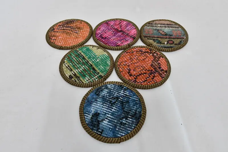 Posavasos redondos bohemios, juego de posavasos naranja y verde