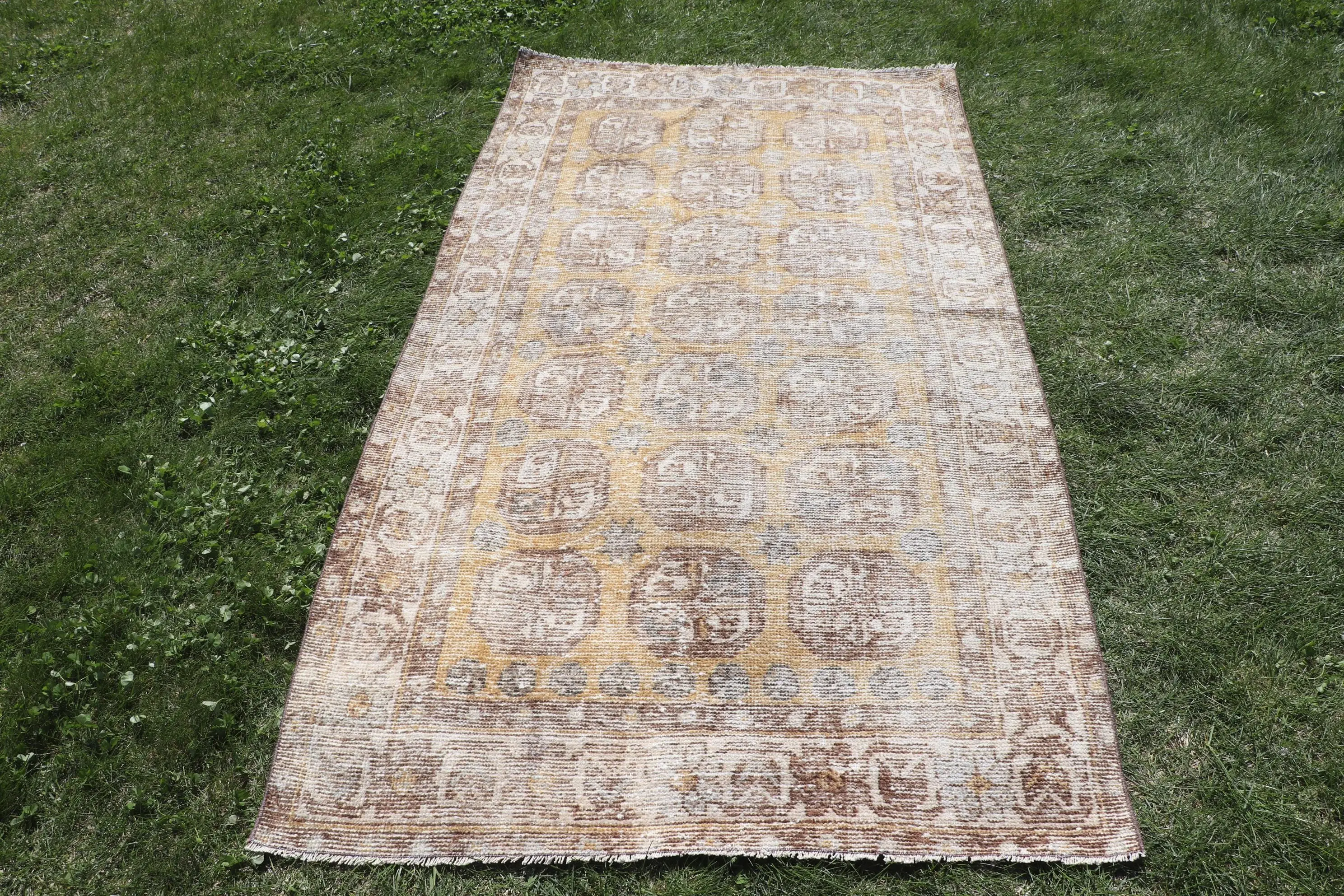 3,7x6,5 ft Teppich, türkischer Vintage Teppich, brauner Wollteppich - 1