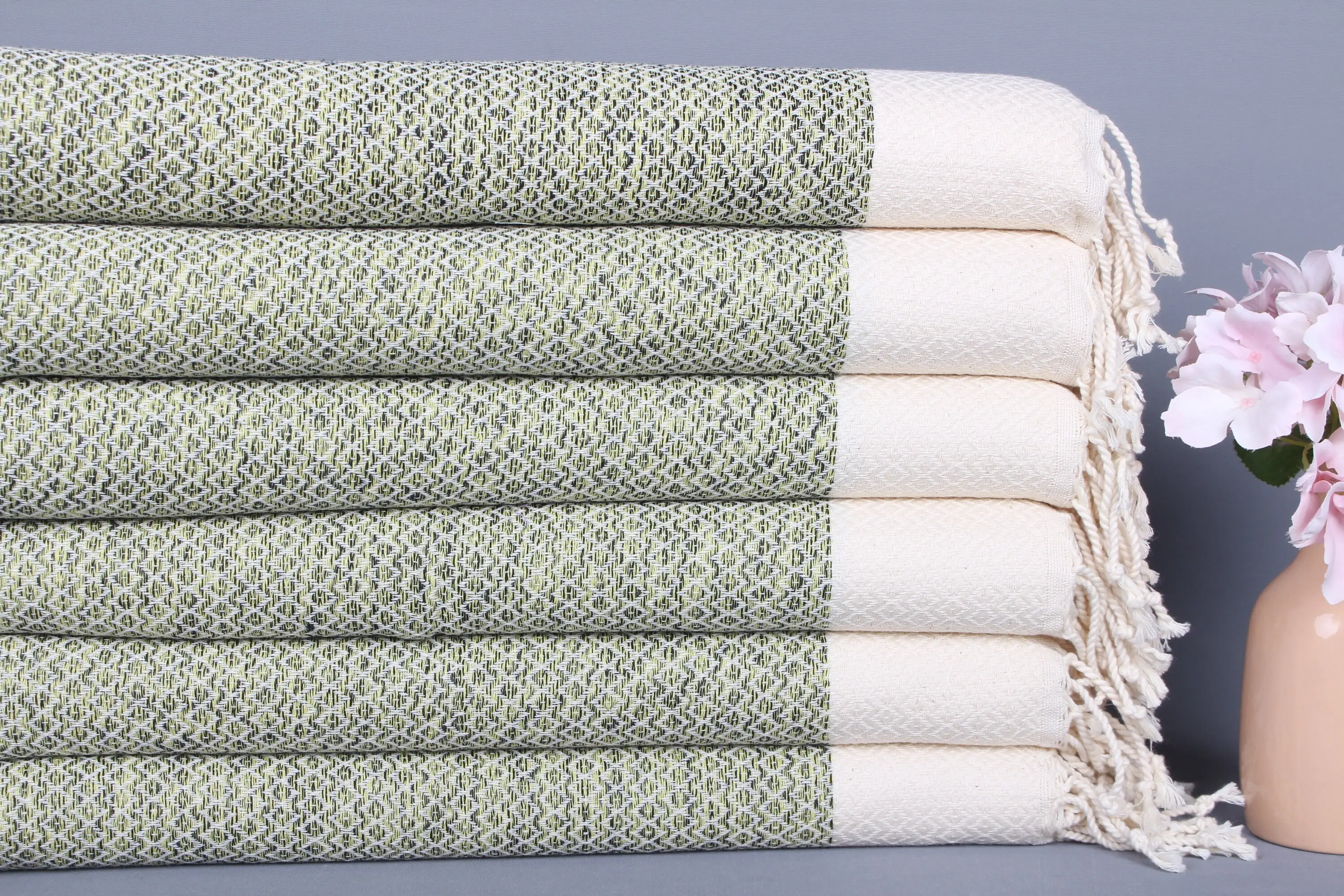 Wedding Gift Bright Green Cotton Tea Towel, Diamond Pattern, 20x40 Inches - 1