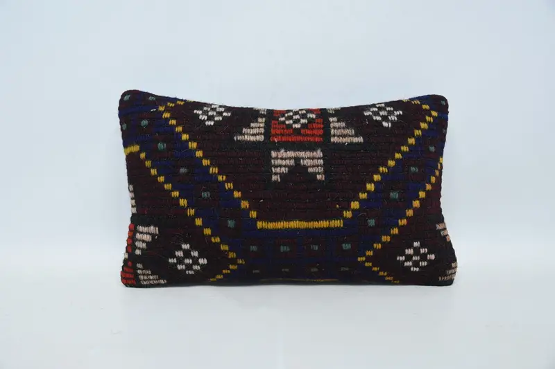 Turkish Gift Brown Cushion Cover, 12x20 inch Wool Pillow Cover - 1