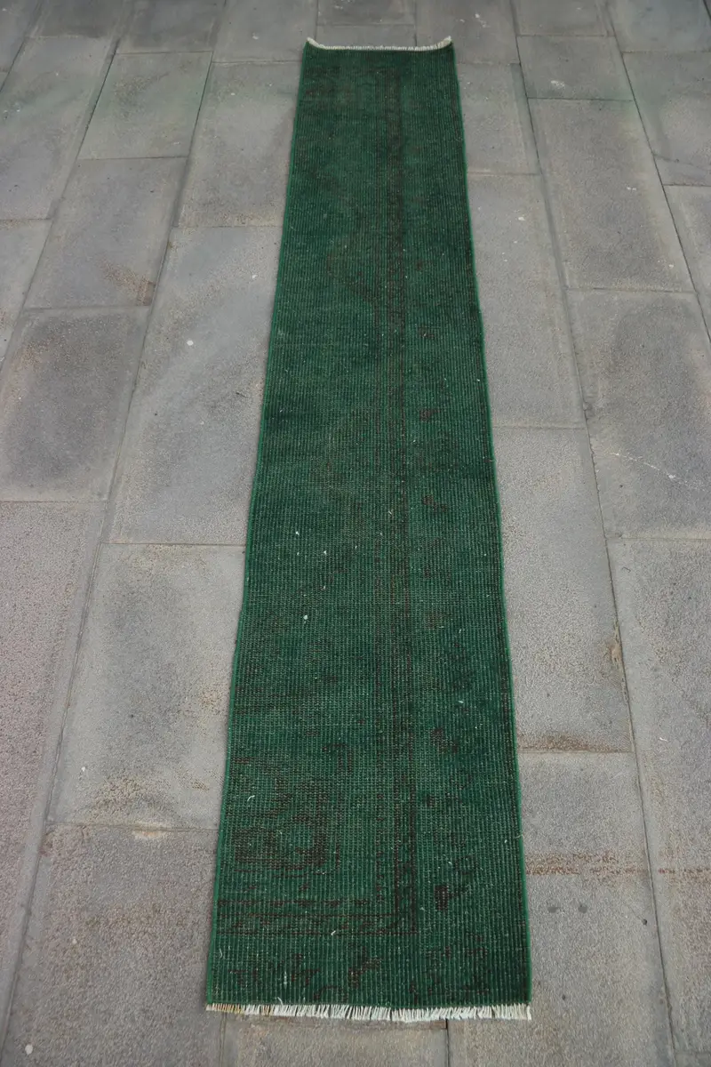 Alfombra de corredor vintage de 1,4x7,9 pies, alfombra de camuflaje verde turco - 1