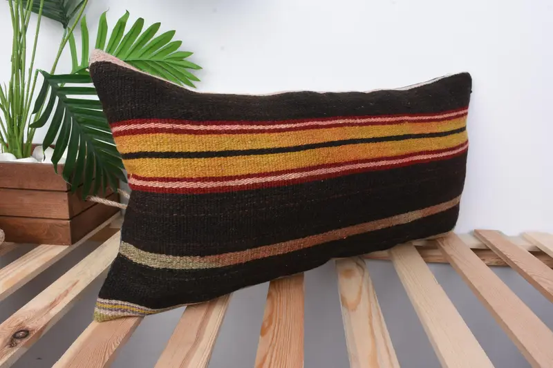 Vintage Pillow, Turkish Pillow, 12x24 Brown Pillow Cover, Vintage Kilim Pillow, Cushion Cover, Neutral Throw Pillow Case - 5