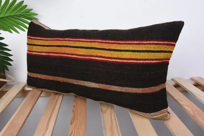 Vintage Pillow, Turkish Pillow, 12x24 Brown Pillow Cover, Vintage Kilim Pillow, Cushion Cover, Neutral Throw Pillow Case - 4
