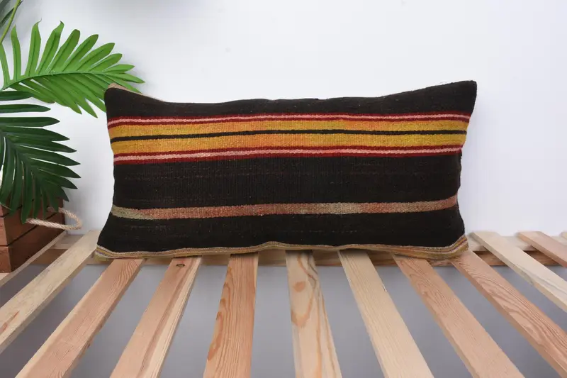 Vintage Pillow, Turkish Pillow, 12x24 Brown Pillow Cover, Vintage Kilim Pillow, Cushion Cover, Neutral Throw Pillow Case - 1