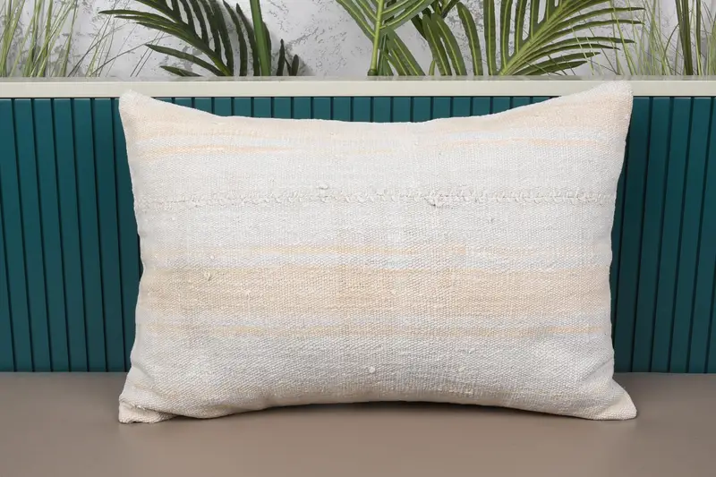 Striped Throw Cushion Case, Antique Cream Housewarming Gift 16x24 inch Pillowcase - 1