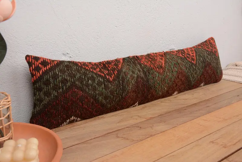 Braunes und grünes südwestliches besticktes Kissen, 8x36 handgemachtes Wurfkissen