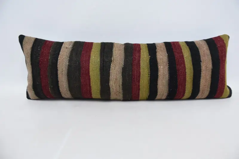 Accent Throw Pillow, Pillow for Couch, Pillow Case, Ethnic Throw Cushion, Throw Kilim Pillow, 12x36 Brown Pillow, Kilim Cushion Sham - 1