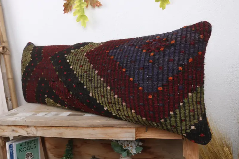 Personalized Gift Pillow Cushion Case, Gift Pillow, Vintage Kilim Pillow, Pillow Sham, 12x36 Red Cushion Case, Ethnical Kilim Rug Pillow - 4
