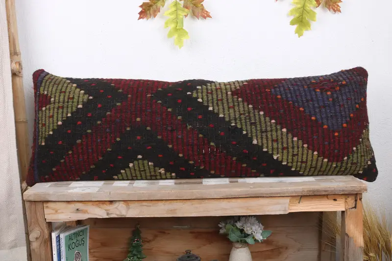 Personalized Gift Pillow Cushion Case, Gift Pillow, Vintage Kilim Pillow, Pillow Sham, 12x36 Red Cushion Case, Ethnical Kilim Rug Pillow - 2