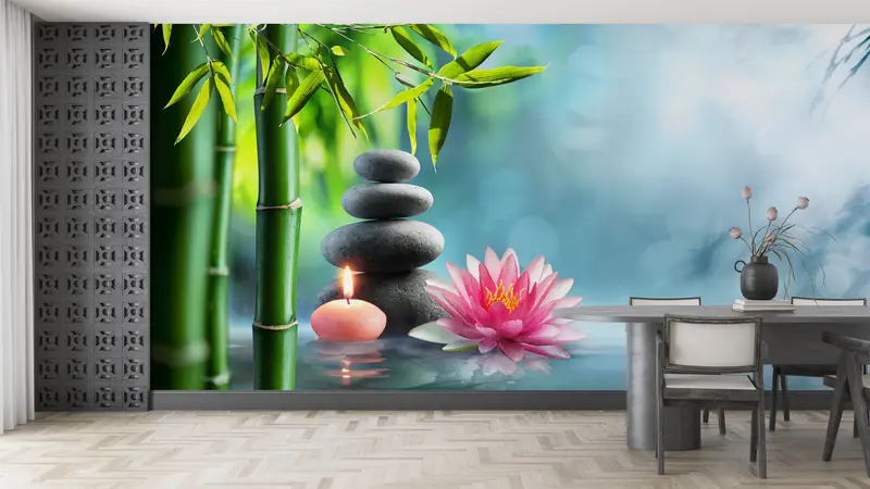 Sakin Mekanlar için Zarif Zen Nilüfer Baskılı Duvar Kağıdı