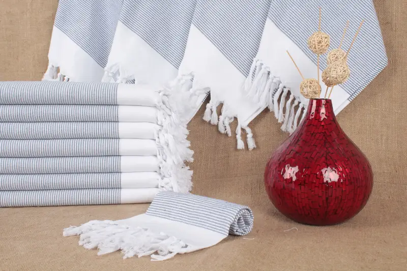 Turkish Tea Towel Hand Towel Striped Beige Organic Cotton, 18x40 Inches