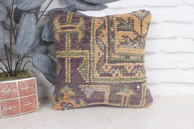 12x12 Blue Cushion Cover, Ottoman Pillow Cover, Vintage Pillow, Pillow for Sofa, Vintage Kilim Throw Pillow, Nomadic Pillow, Pillow Case - 1