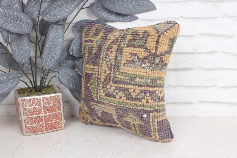 12x12 Blue Cushion Cover, Ottoman Pillow Cover, Vintage Pillow, Pillow for Sofa, Vintage Kilim Throw Pillow, Nomadic Pillow, Pillow Case - 3