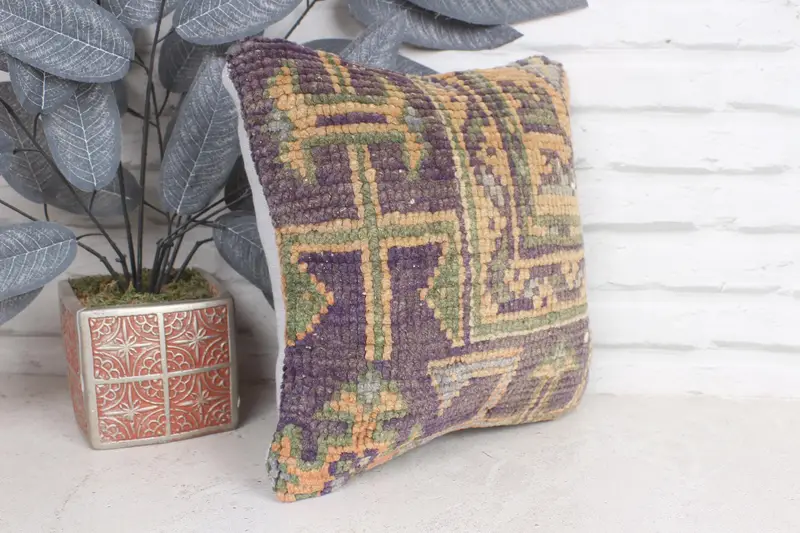12x12 Blue Cushion Cover, Ottoman Pillow Cover, Vintage Pillow, Pillow for Sofa, Vintage Kilim Throw Pillow, Nomadic Pillow, Pillow Case - 4