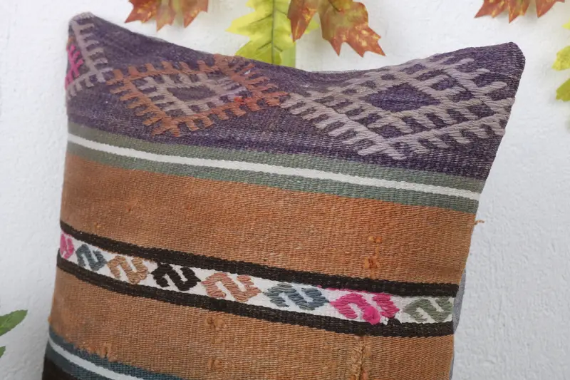Pillow Sham, Boho Pillow Sham Cover, Custom Pillow Cover, Vintage Kilim Throw Pillow, 16x16 Purple Pillow Case, Kilim Pillow Cover - 5