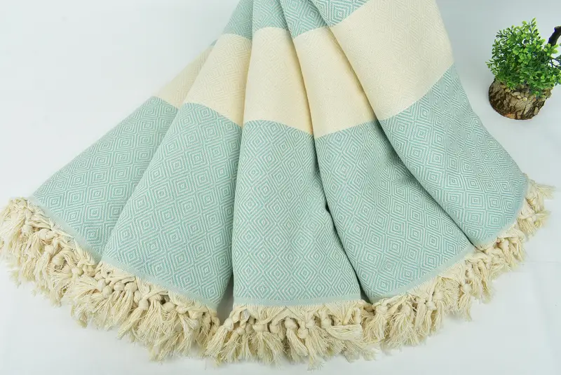 Woven Throw Blanket, Boho Throw Blankets, Boyfriend Gift, Customized Turkish Blanket, Personalized Blanket, 96x80 Cotton Diamond Towel - 4