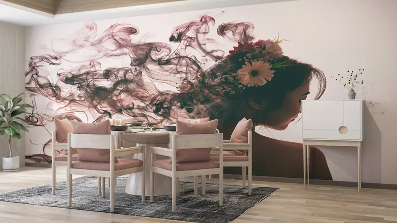 Modern Kadın Soyut Duman Duvar Kağıdı - Baskılı Sanat Dekor