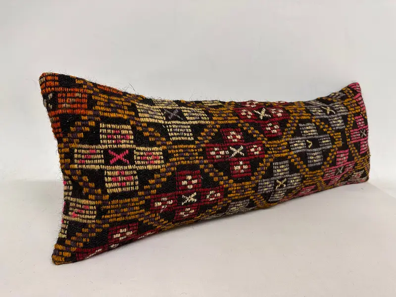 Cushion, Vintage Kilim Pillow, Farmhouse Pillow Sham, 12x36 Yellow Cushion Case, Pillow for Couch, Interior Designer Pillow - 2