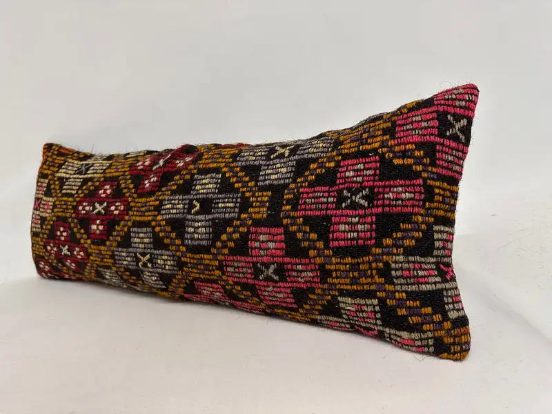 Cushion, Vintage Kilim Pillow, Farmhouse Pillow Sham, 12x36 Yellow Cushion Case, Pillow for Couch, Interior Designer Pillow - 3