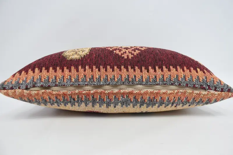 Cushion Cover, Vintage Kilim Throw Pillow, Boho Pillow, Luxury Pillow, Turkish Pillow, Ethnic Throw Pillow Sham, 16x24 Orange Pillow - 6