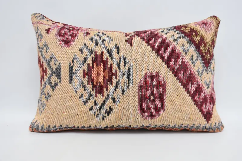 Cushion Cover, Vintage Kilim Throw Pillow, Boho Pillow, Luxury Pillow, Turkish Pillow, Ethnic Throw Pillow Sham, 16x24 Orange Pillow - 1