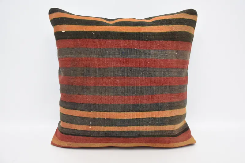 Large Square Vintage Striped Cushion Case, Red Home Decor Antique 28x28 inch Pillow Cover - 1