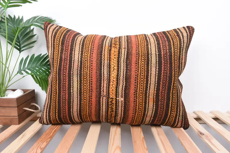 Turkish Pillow, Pillow for Sofa, Kilim Rug Cushion, Kilim Cushion Sham, 20x28 Red Pillow Sham, Pillow, Boho Chic Pillow Cover, Bright Pillow - 1