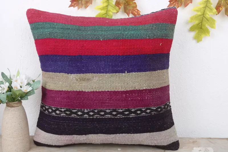 Ethnic Pillow Cover Pillow Sham, 16x16 Purple Pillow Sham, Boho Pillow Sham Cover, Car Pillow, Pillow, Throw Kilim Pillow, Turkish Kilim Pillow - 2