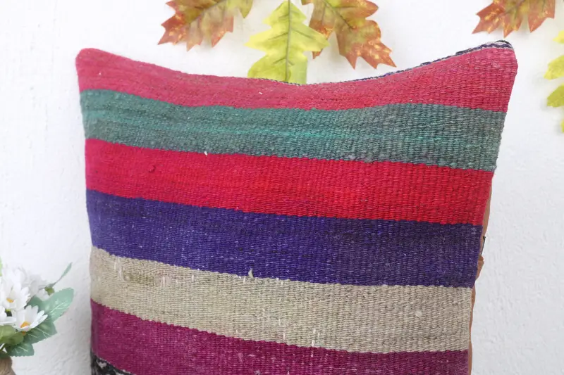 Ethnic Pillow Cover Pillow Sham, 16x16 Purple Pillow Sham, Boho Pillow Sham Cover, Car Pillow, Pillow, Throw Kilim Pillow, Turkish Kilim Pillow - 5