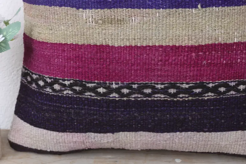 Ethnic Pillow Cover Pillow Sham, 16x16 Purple Pillow Sham, Boho Pillow Sham Cover, Car Pillow, Pillow, Throw Kilim Pillow, Turkish Kilim Pillow - 3