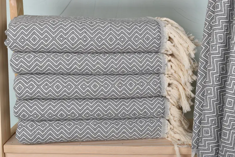 Wedding Gift Dark Gray Diamond Towel, Organic Cotton/Linen, 38x71 Inches