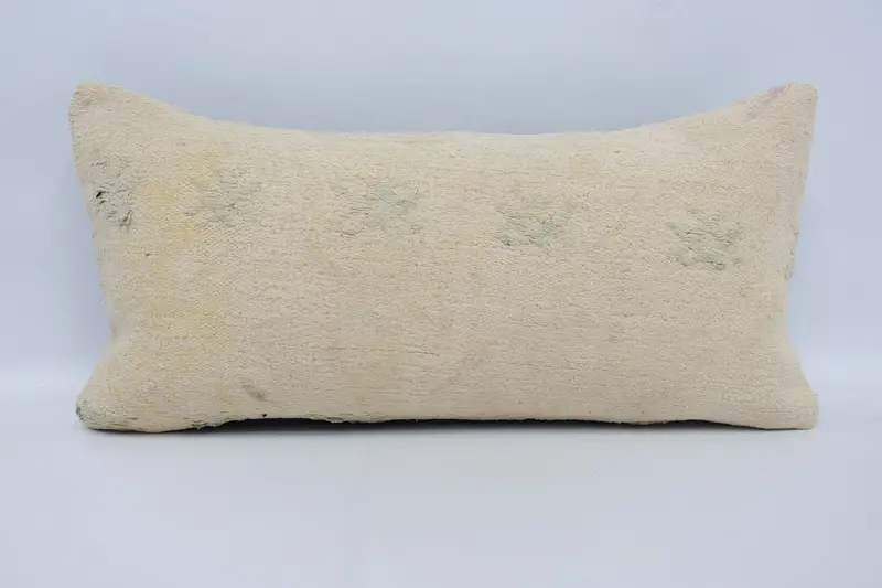 Wool Kilim Pillow Cushion Case, 12x24 Beige Cushion, Boho Pillow, Turkish Kilim Pillow, Vintage Pillow, Pillow Sham, Aztec Cushion - 1