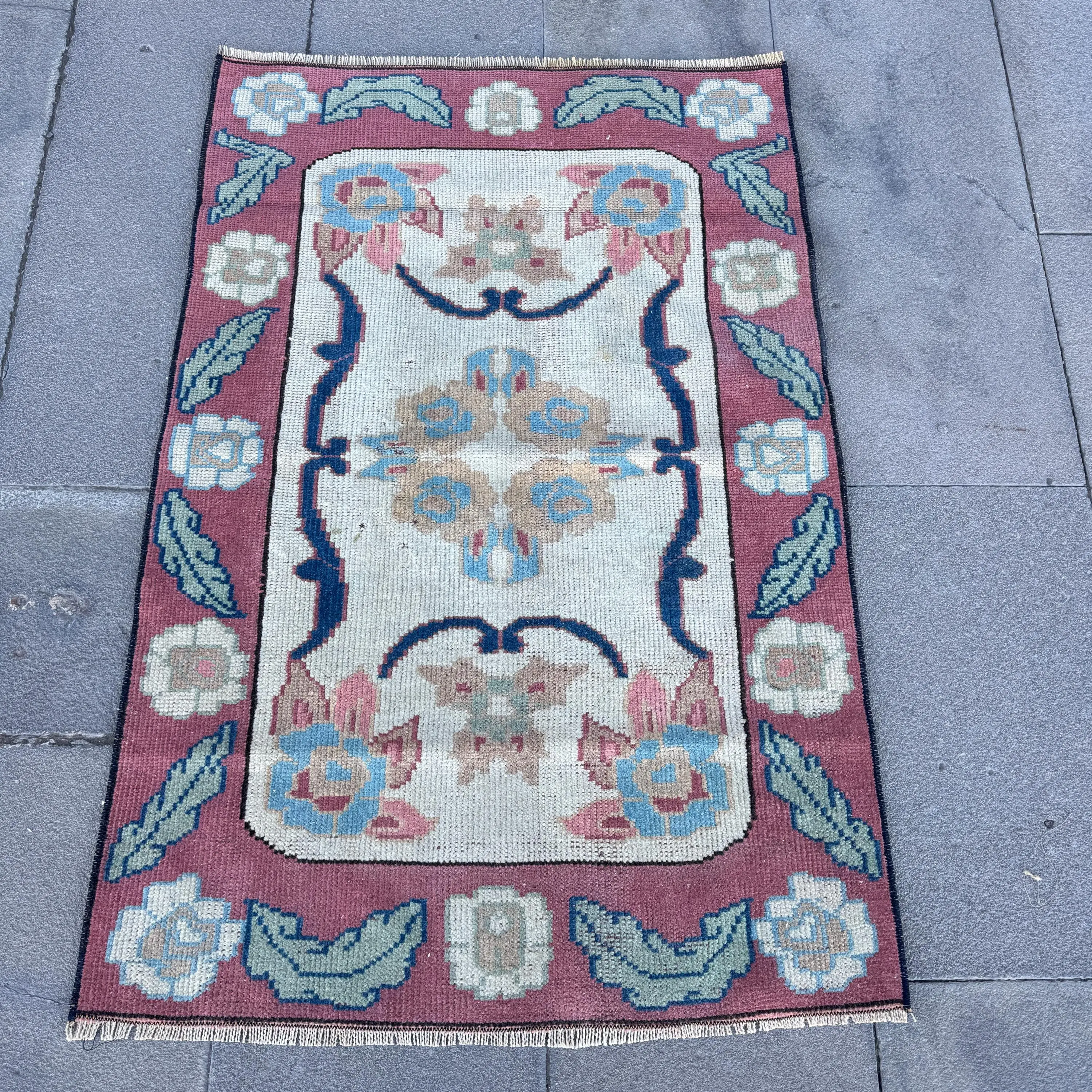 2.5x3.6 ft Turkish Small Rug, Vintage Red Oriental Rug - 1