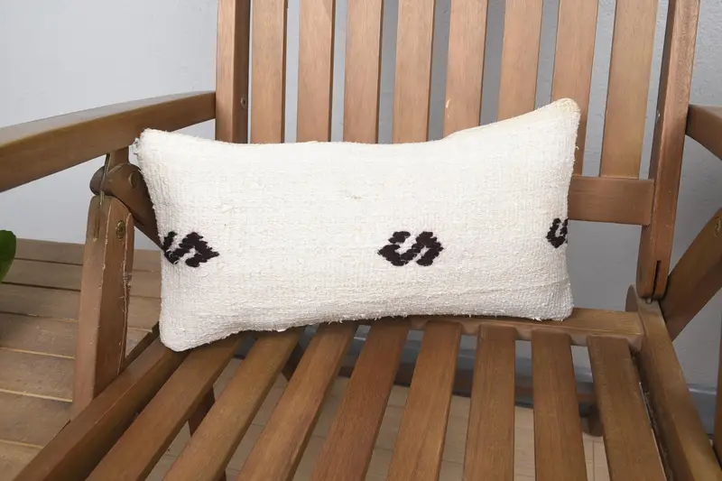 Turkish White Cushion, 8x16 inch Couch Antique Gift for Him Euro Sham - 1