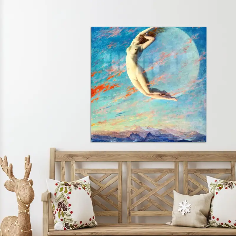 Elegante vidrio surrealista: estampado de mujer y luna de Albert Aublet