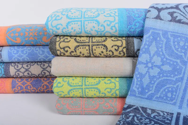 Beach Towel Turquoise Floral Patterned Organic Cotton, 67x36 Inches