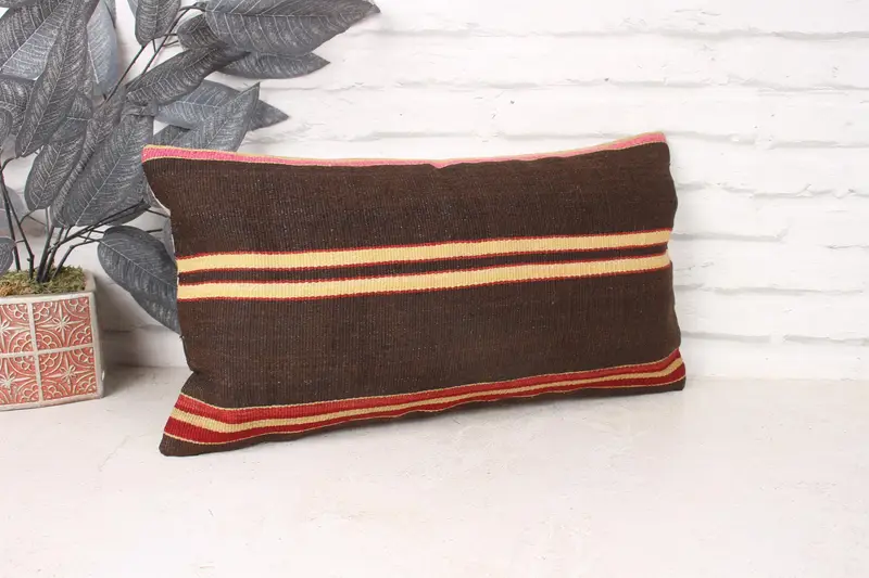 Bohemian Cushion Pillow Cover, Kilim Pillow, Pillow Sham, Interior Designer Pillow, Turkish Pillow, Christmas Cushion, 10x20 Brown Pillow - 1