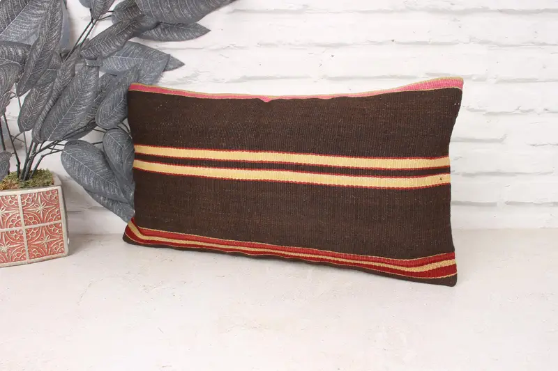 Bohemian Cushion Pillow Cover, Kilim Pillow, Pillow Sham, Interior Designer Pillow, Turkish Pillow, Christmas Cushion, 10x20 Brown Pillow - 2