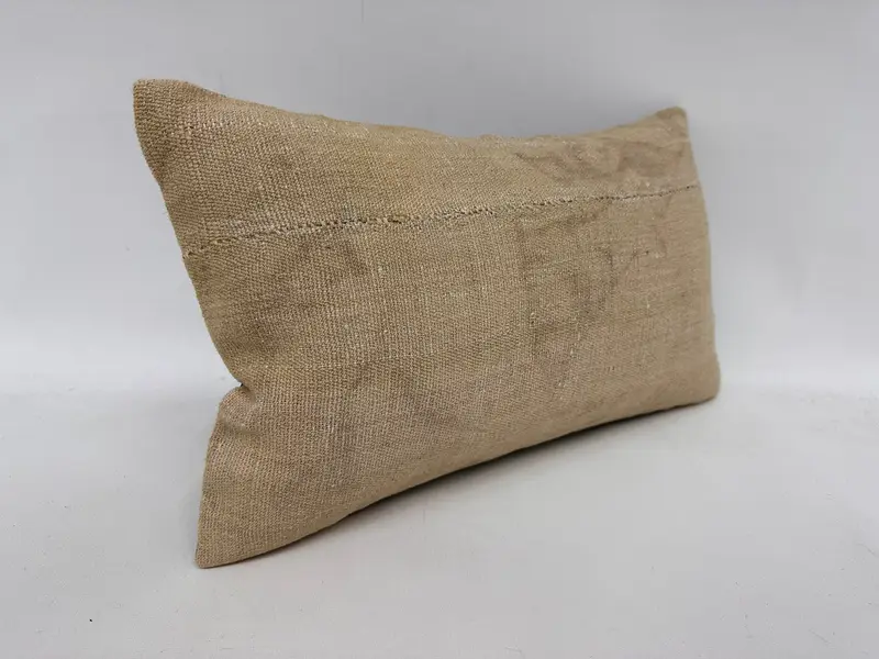 Throw Kilim Pillow, Handwoven Cushion, Boho Throw Pillow Case, Antique Pillows, 12x20 Beige Pillow, Turkish Pillow, Cushion Case - 3