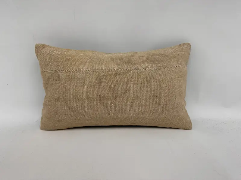 Throw Kilim Pillow, Handwoven Cushion, Boho Throw Pillow Case, Antique Pillows, 12x20 Beige Pillow, Turkish Pillow, Cushion Case - 1