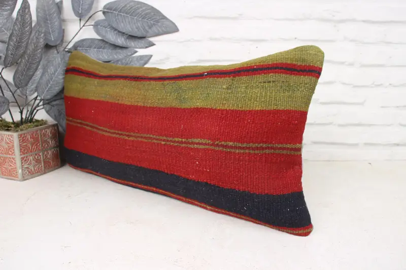 Kilim Cushion Sham, Garden Pillow Case, Authentic Pillow Sham, Pillow Case, 12x24 Green Pillow, Vintage Pillow, Kilim Pillow, Bright Pillow Cover - 4