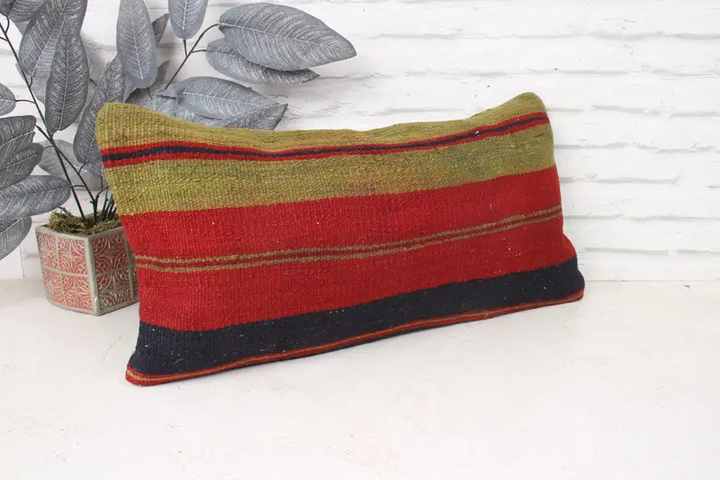 Kilim Cushion Sham, Garden Pillow Case, Authentic Pillow Sham, Pillow Case, 12x24 Green Pillow, Vintage Pillow, Kilim Pillow, Bright Pillow Cover - 3