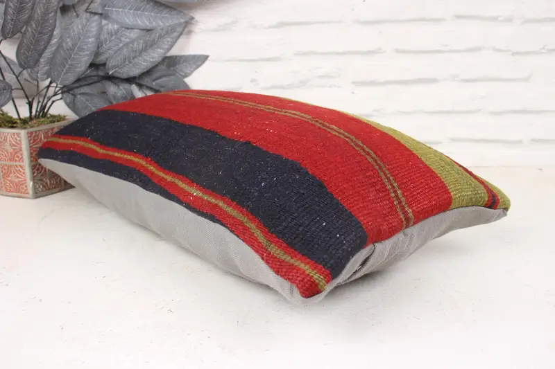 Kilim Cushion Sham, Garden Pillow Case, Authentic Pillow Sham, Pillow Case, 12x24 Green Pillow, Vintage Pillow, Kilim Pillow, Bright Pillow Cover - 6