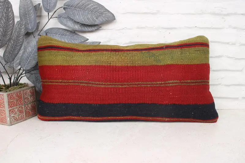 Kilim Cushion Sham, Garden Pillow Case, Authentic Pillow Sham, Pillow Case, 12x24 Green Pillow, Vintage Pillow, Kilim Pillow, Bright Pillow Cover - 1